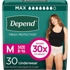 Depend Fresh Protection Adult Incontinence Underwear for Women 30 Count, Medium