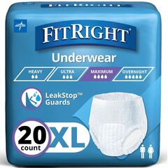 FitRight Super Protective Incontinence Underwear, Maximum Absorbency, XL, 56 to 68", 20 Count