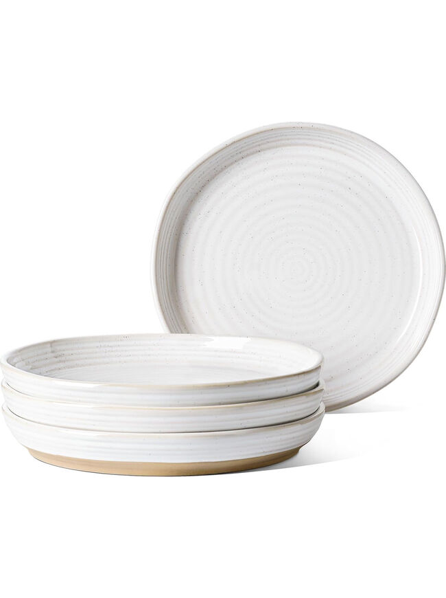 LE TAUCI Dinner Plates 10 Inch, Ceramic Flat Dish Set - Set of 4, Arctic White