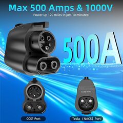 NACS to CCS Adapter,Tesla to CCS1 Supercharger Adapter 500A 1000V Fast Charger for V3/V4 DC Charging Stations, Compatible with Ford, GM, Rivia (CCS1-1Kv-Black)