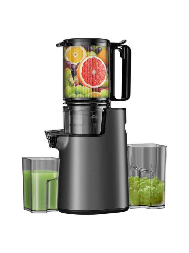LQZ Cold Press Juicer, Masticating Juicer with 5.4" Wide Feed Chute, 350w Slow Juicer Machines Fit Whole Vegetables and Fruits with High Juice Yield, Easy to Clean (Black)