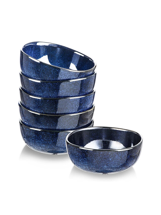Vicrays Ceramic Cereal Bowls - 26 Ounce Porcelain Soup Set - Set of 6 (Blue)