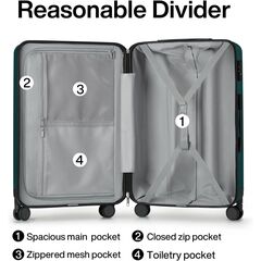 Hanke 24 Inch Checked Luggage - PC Hard Shell Suitcase with Aluminum Frame - Green