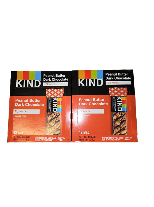 KIND Plus Peanut Butter Dark Chocolate + Proteins - Box of 12 Bars (2 Pack)