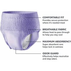 Amazon Basics Incontinence Underwear for Women, Protective, Disposable, Postpartum, Maximum Absorbency, Large, Lavender, 18 Count