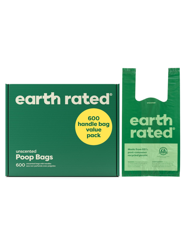 Earth Rated Dog Poop Bags with Handles Value Pack, Easy Tie and Guaranteed Leakproof, Unscented, 600 Handle Bags