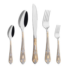 Silverware Set Limited Edition – 20 Piece Flatware Set – Cutlery Set for 4 – Silver Tableware Set w/Gold Accents – Great for Family Gatherings & Daily Use – Spoons, Knives, Teaspoons, Forks(Medallion)