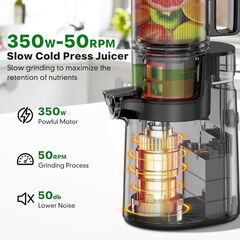 LQZ Cold Press Juicer, Masticating Juicer with 5.4" Wide Feed Chute, 350w Slow Juicer Machines Fit Whole Vegetables and Fruits with High Juice Yield, Easy to Clean (Black)