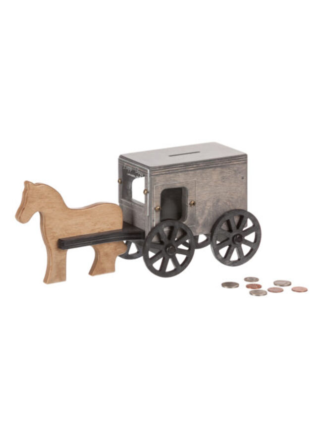 American Made Wooden Toy Horse & Buggy Coin Bank - Several Color Options