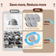 Nessus Reusable Vertuo Capsule Kit, [ALSeal EZ FIT] for Reusable Nespresso Pods with 100 Pcs Aluminum Foil Seal Lids, Holder, Brush, for Refilling Nespresso Vertuo Pods Reusable Vertuoline Pod
