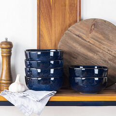 Vicrays Ceramic Cereal Bowls - 26 Ounce Porcelain Soup Set - Set of 6 (Blue)