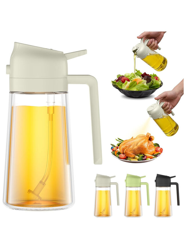 PUZMUG Oil Dispenser for Kitchen, 2 in 1 Olive Oil Dispenser Bottle 17oz(White)