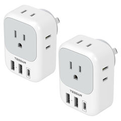 TESSAN Australian Power Adaptor with 4 Outlets 3 USB Ports (1 USB C), 2 Pack