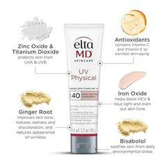 EltaMD UV Physical Tinted Sunscreen for Face, 100% Mineral Active Sunscreen - Rosy Tinted (Fair Skin) 1.7oz