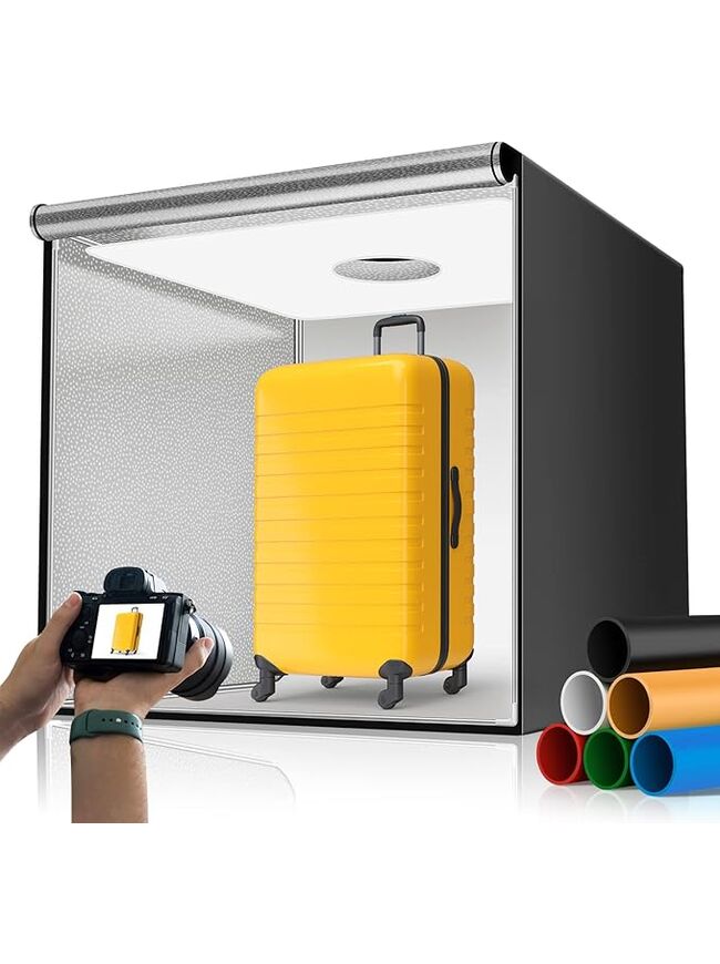 Professional Daguerre 32"x32" Light Box for Product Photography, Large Photo Studio with 3 Stepless Dimming Lights Panels, 210 LED Beads, and 6 Color Backdrops, Perfect Photo Booth Shooting Tent Kit