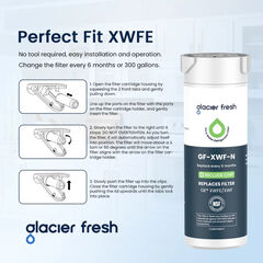 GLACIER FRESH Water Filter Compatible with XWFE (Built-in CHIP), Replacement for GE XWFE, XWF Refrigerator Water Filter NSF/ANSI 42 Certification Pack of 2