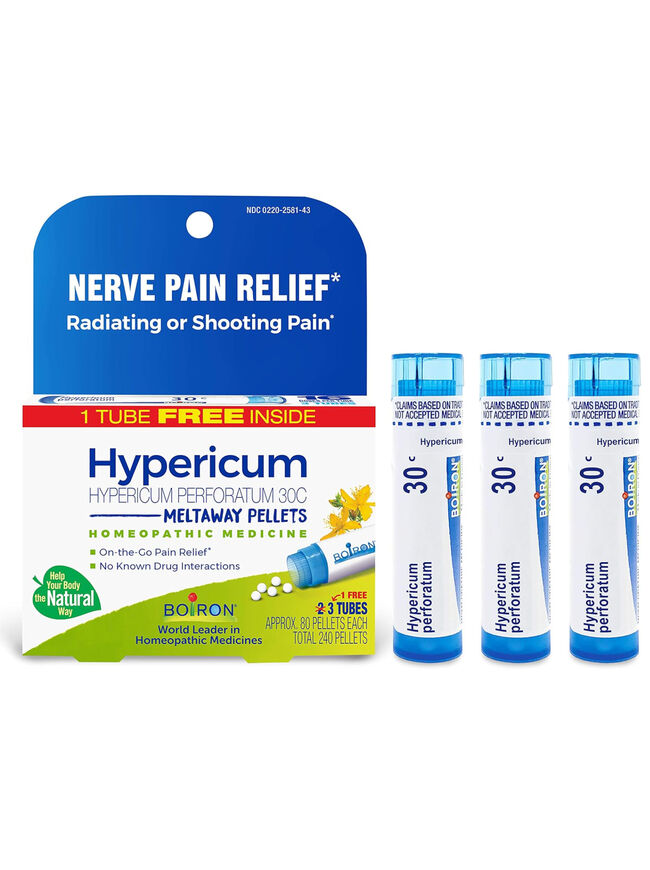 Boiron Hypericum Perforatum 30C Homeopathic Medicine for Relief from Nerve Pain, Toothaches, Pain in Legs or Back, and Shooting Pains - 3 Count (240 Pellets)