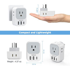 TESSAN Australian Power Adaptor with 4 Outlets 3 USB Ports (1 USB C), 2 Pack