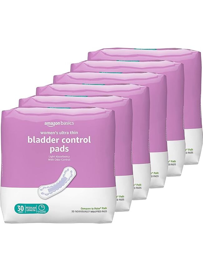 Amazon Basics Women's Incontinence Pads, Bladder Control & Postpartum, Light Absorbency, Unscented, 180 Count , (6 Packs of 30)