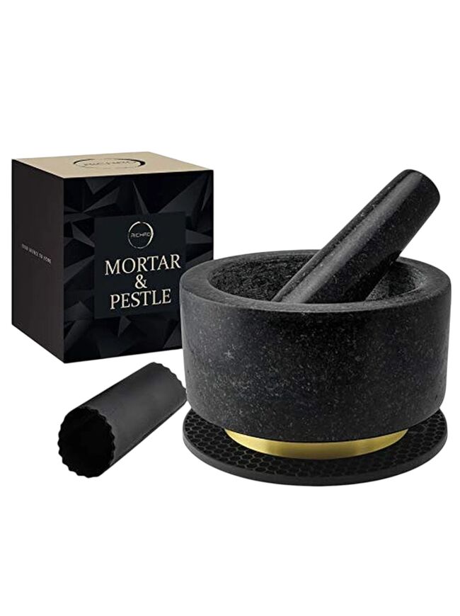 Mortar and Pestle Set 100% Natural Heavy Granite 5.5 inch 2 Cups Capacity