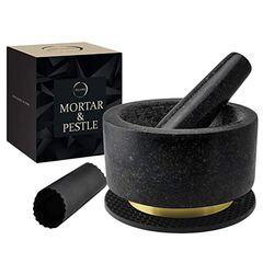 Mortar and Pestle Set 100% Natural Heavy Granite 5.5 inch 2 Cups Capacity