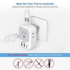 TESSAN Australian Power Adaptor with 4 Outlets 3 USB Ports (1 USB C), 2 Pack