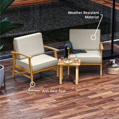 3 Piece Patio Bistro Furniture Wood Conversation Set