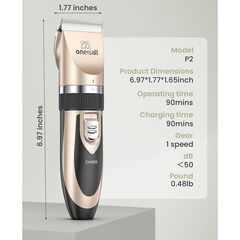 oneisall Dog Clipper Low Noise, Dog Grooming Kit with Rechargeable, Dog Shaver Cordless Electric Quiet Hair Clipper Set for Dog Cats Pets（Gold）
