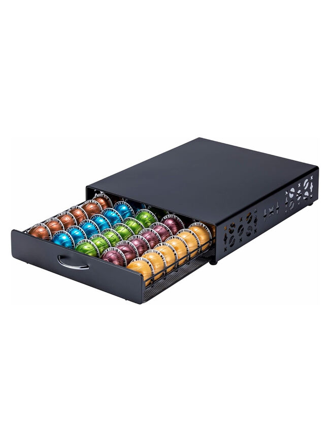 ZCDCP Nespresso Pod Holder Vertuo pod Storage Drawer Black Metal Coffee Pod Holder for Vertuoline Capsule Orgainzer 50 Pods