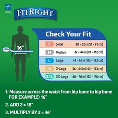 FitRight Ultra Absorbency Adult Diapers, FSA/HSA Eligible, 20 Count, Waist Size 56"-64", XL, Incontinence Briefs for Men and Women, Disposable, Moisture Wicking, Leak Protection