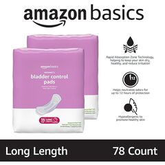 Amazon Basics Incontinence Pads for Women Long, Bladder Control, Postpartum, Maximum Absorbency, Unscented, 78 Count (2 Packs of 39)