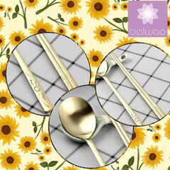 BALWOO 6 Pcs Korean Style Soup Spoon 8.5 inch Premium 304(18/10) Stainless Steel Dessert Spoons Dinner Spoon, Table Spoon, Rice Spoon Ice Cream Scoop (Sunflower, TITANIUM)