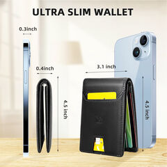 GOSALISU Slim Bifold Wallet with Money Clip - RFID Blocking - Classic Black