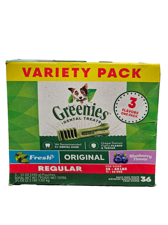 Greenies Regular Spearmint and Blueberry Flavored Variety Pack Dental Care Dog Treats, 3 x 12 oz Pouches