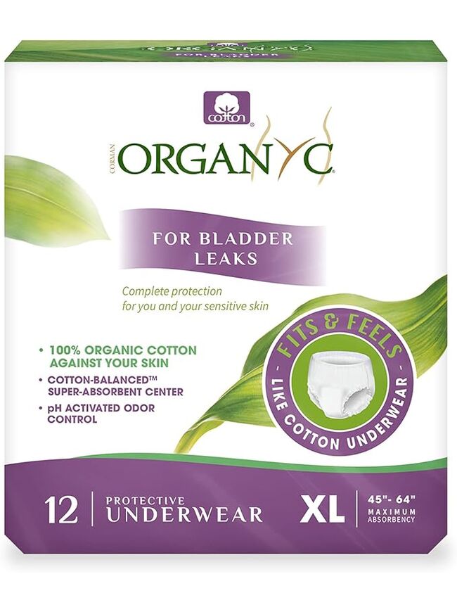 Organyc Bladder Control Underwear for Women - X-Large, 12 Count, Organic Cotton, No Leaks, No Odor, No Irritation