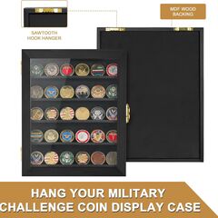 Military Challenge Coin Display Case 11x14IN, Medal Shadow Box with HD Acrylic Glass, Removable 2 Groove Shelves, Wall Mount Coin Collection Holder for Casino Poker Chips Exquisite Souvenirs