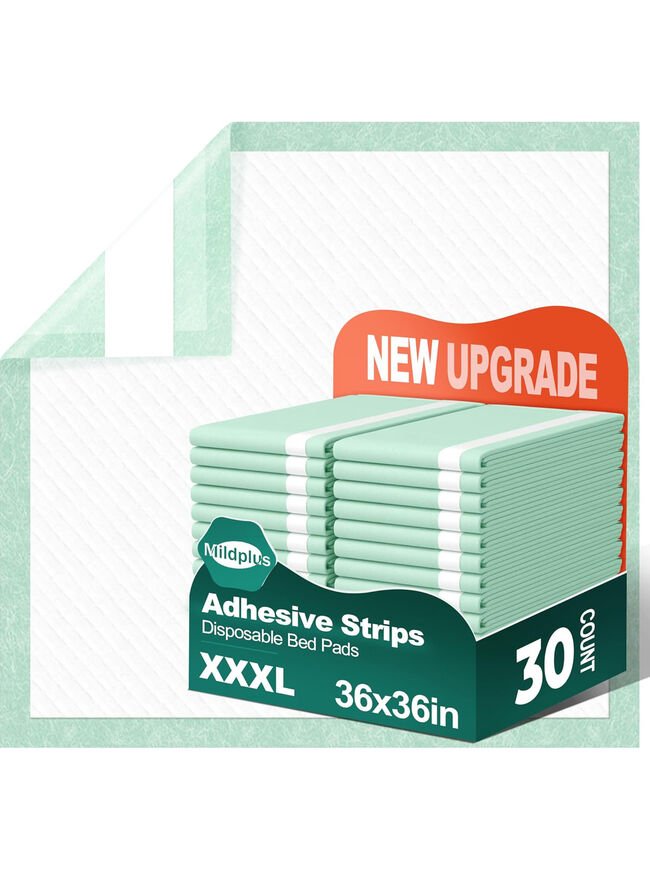 MILDPLUS 36''x36'' Bed Pads (Adhesive, 30 Ct), 115g Heavy Duty Incontinence