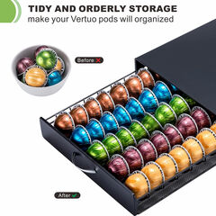 ZCDCP Nespresso Pod Holder Vertuo pod Storage Drawer Black Metal Coffee Pod Holder for Vertuoline Capsule Orgainzer 50 Pods