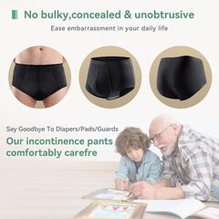 Incontinence Underwear for Men 3 Pack Washable Mens Incontinence Briefs with Front Absorbent Area Leak Proof Underwear for Men Reusable Urinary Incontinence Underwear (Black, 2XL)