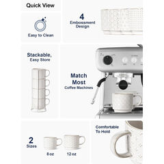 LE TAUCI Stackable Coffee Mugs with Rack, 12 oz - Set of 4, Arctic white