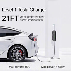 AplysiaTech Portable Tesla Charger Level 1, 15Amp 110V, 1.65KW Tesla Electric Vehicle Charger, 21Ft Extension Cord, Plug-in Electric Car Home Charging Station,Compatible with All Tesla Models X/Y/3/S
