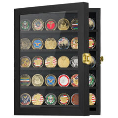 Military Challenge Coin Display Case 11x14IN, Medal Shadow Box with HD Acrylic Glass, Removable 2 Groove Shelves, Wall Mount Coin Collection Holder for Casino Poker Chips Exquisite Souvenirs