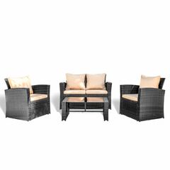 4 Piece Premium Patio Furniture Wicker Conversation Set