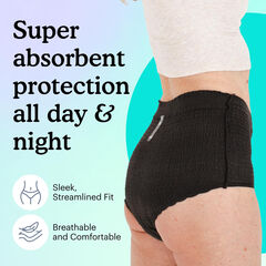 Because Premium Maximum Absorbency Adult Incontinence and Postpartum Bladder Leak Underwear for Women, Heavy Absorbency, Disposable, Black, Large, 20 Count