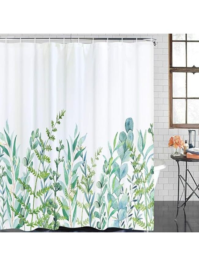 BLEUM CADE Botanical Shower Curtain Leaf Shower Curtain with 12 Hooks, Plant Floral Shower Curtain Nature Flower Shower Curtain for Bathroom