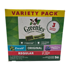 Greenies Regular Spearmint and Blueberry Flavored Variety Pack Dental Care Dog Treats, 3 x 12 oz Pouches