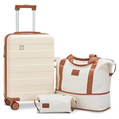 imiomo 3 Piece Luggage Set - 20 Inch Hardside Carry-on Suitcase, Travel Bag, and Toiletry Bag - Beige