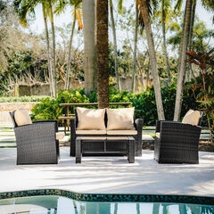 4 Piece Premium Patio Furniture Wicker Conversation Set