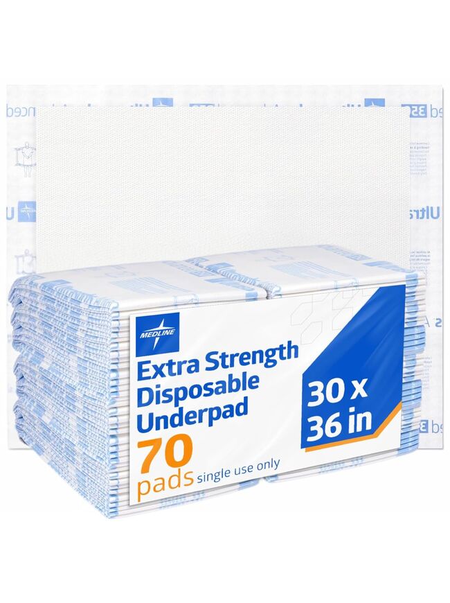 Medline Ultrasorbs Advanced Extra Strength Drypads, 30" x 36", 70 Count, Super Absorbent Disposable Pads, Incontinence Bed Pads, Chucks Bed Pads, Elderly, 350 lb Repositioning Capacity