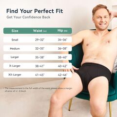 Incontinence Underwear for Men 3 Pack Washable Mens Incontinence Briefs with Front Absorbent Area Leak Proof Underwear for Men Reusable Urinary Incontinence Underwear (Black, 2XL)